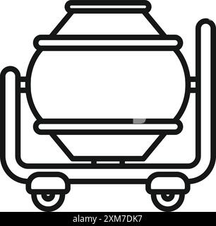 Einfaches schwarz-weißes Symbol einer Betonmischmaschine, die für den Bau auf Rädern steht Stock Vektor