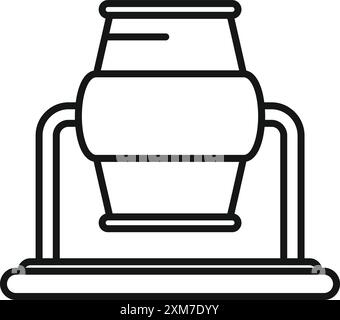 Einfaches Liniensymbol einer Betonmischmaschine, die auf einer Baustelle arbeitet Stock Vektor