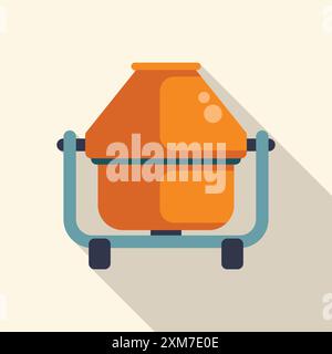 Orangefarbener Zementmischer steht bereit zum Mischen von Beton auf einer Baustelle Stock Vektor