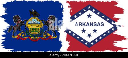 Arkansas und Pennsylvania state Grunge Pinsel Flags Verbindung, Vektor Stock Vektor