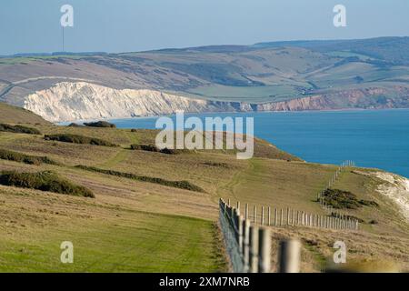 Tennyson mit Fußweg, der zum Tennyson Monument auf der Isle of Wight führt. Stockfoto