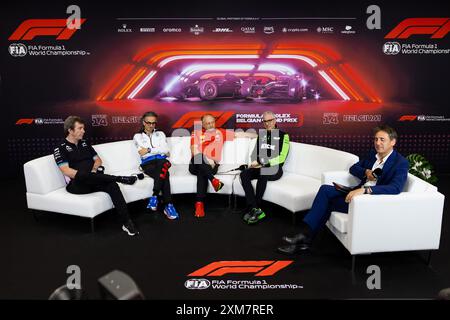 Pressekonferenz ALUNNI BRAVI Alessandro (ita), Managing Director of sauber Group &amp; Team Representative, Portrait MEKIES Laurent (fra), Teamchef Visa Cash App RB F1 Team, Portrait FAMIN Bruno (fra), Teamchef Alpine F1 Team, Portrait VASSEUR Frederic (fra), Teamchef &amp; General Manager der Scuderia Ferrari, Porträt während des Formel 1 Rolex Belgium Grand Prix 2024, 14. Runde der Formel-1-Weltmeisterschaft 2024 vom 26. bis 28. Juli 2024 auf dem Circuit de Spa-Francorchamps in Stavelot, Belgien Stockfoto