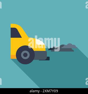 Gelbes Auto verunreinigt die Luft, indem es schwarzen Rauch aus seinem Auspuffrohr ausstößt Stock Vektor