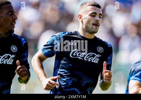 Alessandro Buongiorno, italienischer Verteidiger des SSC Napoli, während des Trainingslagers 2024-25 in Castel Di Sangro in den Abruzzen, Italien. Stockfoto