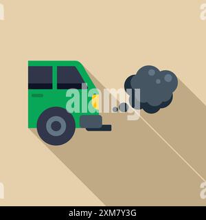 Grünes Auto, das schwarzen Rauch aus dem Auspuffrohr ausstößt, Luftschadstoffkonzept Stock Vektor