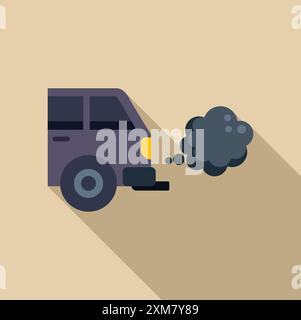 Abbildung eines alten Autos, das schwarzen Rauch aus seinem Auspuffrohr ausstößt und die Luftverschmutzung symbolisiert Stock Vektor