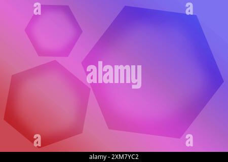 Abbildung eines verlaufenen violetten und blauen 3D-Hexagon-Formmusters verschiedener Größe Stockfoto