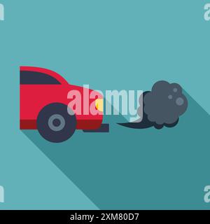 Abbildung eines roten Autos, das schwarzen Rauch aus seinem Auspuffrohr ausstößt, was Umweltschäden symbolisiert Stock Vektor