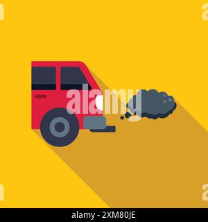 Abbildung eines roten Autos, das schwarzen Rauch aus seinem Auspuffrohr ausstößt und Luftverschmutzung und Umweltschäden darstellt Stock Vektor