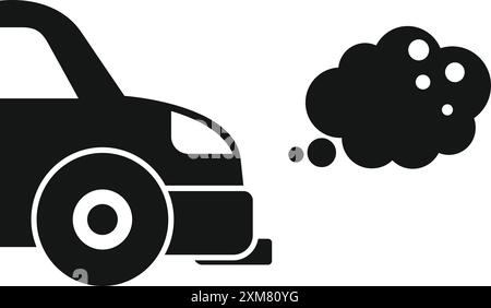 Schwarze Silhouette eines Autos, das Abgase abgibt und Verschmutzung symbolisiert Stock Vektor