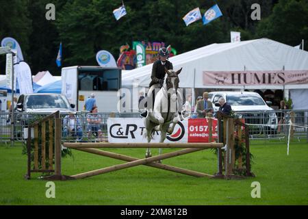 Kelso, Großbritannien. Juli 2024. Die Border Union Show ist der Höhepunkt der Veranstaltung und des landwirtschaftlichen Kalenders für die schottischen Grenzen und Northumberland. Die Annual Show findet am letzten Freitag und Samstag im Juli am Rande der hübschen Kopfsteinpflasterstadt Kelso statt. Die Show ist eine traditionelle Bauernschau mit über 500 offenen Wettbewerben für Pferde, Viehzucht und Industriekunst. Mit rund 200 Verkaufsständen finden Sie alles, was Sie sich vorstellen können, von Traktoren über landwirtschaftliche Verbrauchsmaterialien bis hin zu Kleidung und Lebensmittelgeschäften. (Quelle: Rob Gray/Alamy Live News Stockfoto