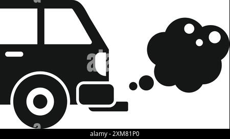 Einfaches schwarz-weißes Symbol eines Autos, das eine Wolke giftiger Gase aus seinem Auspuffrohr ausstößt und die Luftverschmutzung darstellt Stock Vektor