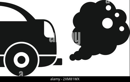 Einfaches schwarz-weißes Symbol eines Autos, das Rauch aus seinem Auspuffrohr ausstößt Stock Vektor