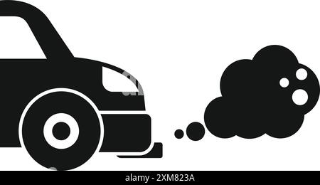 Schwarze Silhouette eines Autos, das Abgase ausstößt und die Luftverschmutzung symbolisiert Stock Vektor