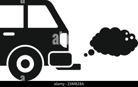 Schwarze Silhouette eines Fahrzeugs, das Abgase abgibt und die Luftverschmutzung und Umweltschäden darstellt Stock Vektor