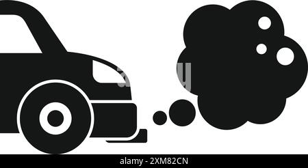 Schwarze Silhouette eines Autos, das Abgase abgibt und die Luftverschmutzung darstellt Stock Vektor