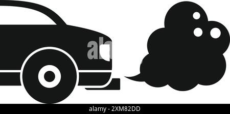 Schwarze Silhouette eines Autos, das Abgase ausstößt und die Luftverschmutzung symbolisiert Stock Vektor