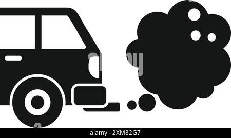 Schwarze Silhouette eines Autos, das Abgase abgibt und die Luftverschmutzung symbolisiert Stock Vektor