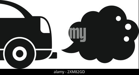 Schwarze Silhouette eines Autos, das Abgase abgibt und die Umweltverschmutzung symbolisiert Stock Vektor
