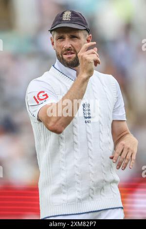 Birmingham, Großbritannien. Juli 2024. Chris Woakes of England während des 3. Rothesay Test Match Day One Match England vs West Indies in Edgbaston, Birmingham, Vereinigtes Königreich, 26. Juli 2024 (Foto: Mark Cosgrove/News Images) in Birmingham, Vereinigtes Königreich am 26. Juli 2024. (Foto: Mark Cosgrove/News Images/SIPA USA) Credit: SIPA USA/Alamy Live News Stockfoto