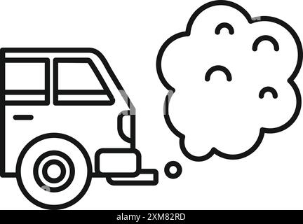 Liniensymbol eines alten Autos, das schwarzen Rauch ausstrahlt, Konzept der Luftverschmutzung Stock Vektor