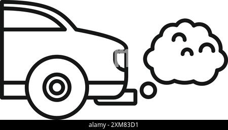 Linienzeichnung eines Autos, das aus seinem Auspuffrohr rauchverunreinigt ist Stock Vektor