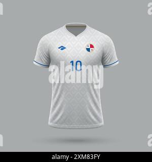 3D realistisches Fußball Auswärtstrikot Panama Nationalmannschaft, Trikot Vorlage für Fußballtrikot 2024 Stock Vektor