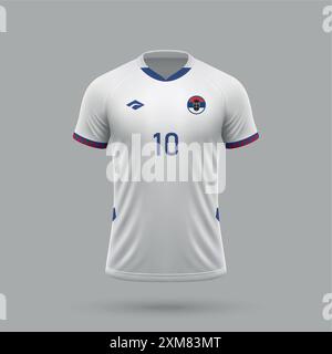 3D realistisches Fußballtrikot Serbien Nationalmannschaft, Trikot Vorlage für Fußballtrikot 2024 Stock Vektor