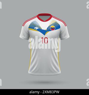 3D realistisches Fußball Auswärtstrikot Venezuela Nationalmannschaft, Trikot Vorlage für Fußballtrikot 2024 Stock Vektor