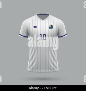 3D realistisches Fußballtrikot Uruguay Nationalmannschaft, Trikot Vorlage für Fußballtrikot 2024 Stock Vektor