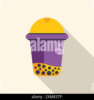 Erfrischendes Bubble-Teegetränk in einer Plastiktasse mit Deckel und langem Schatten Stock Vektor