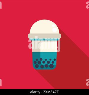 Erfrischendes Bubble-Teegetränk, serviert in einer Plastiktasse mit Tapioka-Perlen Stock Vektor