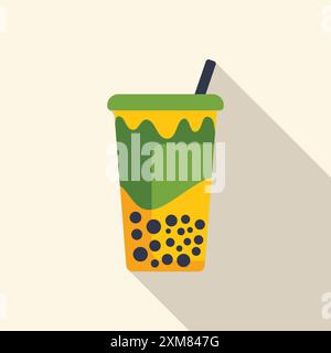 Erfrischende Illustration eines Matcha-Bubble-Tees in einem Plastikbecher mit Strohhalm Stock Vektor