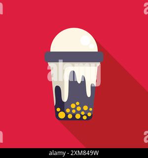 Boba-Tee mit Milchschaum, erfrischendes taiwanesisches Getränk in einer Plastiktasse Stock Vektor