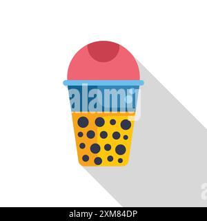 Bubble Teetasse mit boba-Perlen und rosa Schaum in modernem, flachem Design Stock Vektor