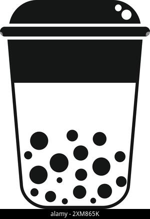 Einfaches schwarz-weißes Symbol einer Plastiktasse mit boba-Tee mit Tapiokaparren Stock Vektor