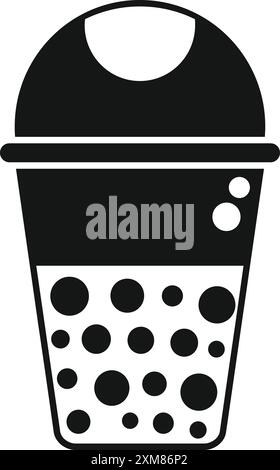 Bubble-Teetasse mit Strohhalm, das boba-Kugeln zeigt, die in Milchtee-Glyphe schweben Stock Vektor