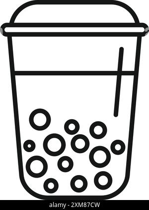 Bubble-Teetasse mit Strohhalm, in der boba-Kugeln im Tee schweben Stock Vektor