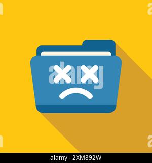 Blaues Ordnersymbol, das Datenverluste, -Beschädigung oder -Löschfehler mit einem traurigen Gesicht anzeigt Stock Vektor