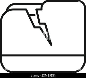 Ein einfaches Symbol zum Öffnen eines Ordners bricht mit einem Blitz auseinander und stellt einen Datenverlust oder eine Beschädigung dar Stock Vektor