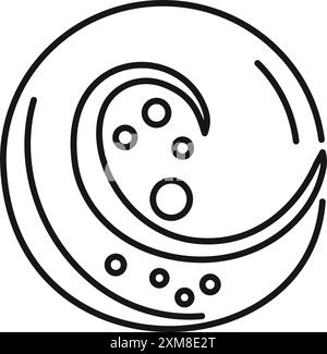 Minimalistische Strichkunst-Ikone eines Halbmondes mit Kratern, die eine Spirale bilden Stock Vektor