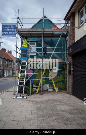 Wandgemälde, Straßenkunst auf der Seite des Bristol Spice Factory Gebäudes, Hanham, Bristol, Großbritannien (Juli 24) Stockfoto