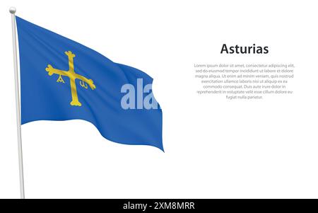 Die einsame, winkende Flagge von Asturien ist eine Gemeinschaft Spanien auf weißem Hintergrund. Stock Vektor