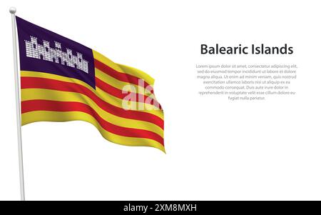 Die einsame, winkende Flagge der Balearen ist eine Gemeinschaft Spanien auf weißem Hintergrund. Stock Vektor