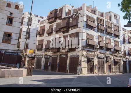 Antike arabische Architektur in der historischen Gegend von Jeddah Balad Stockfoto