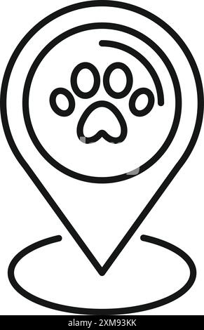 Minimalistisches Symbol einer Positionsnadel, die auf ein Pfotenmuster zeigt, perfekt für die Darstellung eines Tierhandwerks oder einer Tierarztpraxis Stock Vektor