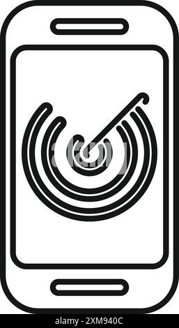 Liniendiagramm eines Smartphones, das ein Radarsignal erkennt Stock Vektor