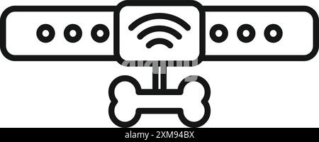 Einfache Liniengrafik eines gps-Trackers, der an einem Hundehalsband befestigt ist und die Position des Haustiers anzeigt Stock Vektor