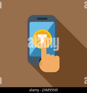 Hand hält ein Smartphone und berührt eine Tenge-Münze, Online-Banking-Konzept Stock Vektor
