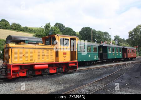 Diesellokomotive bei der Welshpool and Llanfair Railway, Wales, Großbritannien Stockfoto